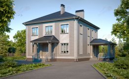 Проект двухэтажного дома в классическом стиле с боковой террасой